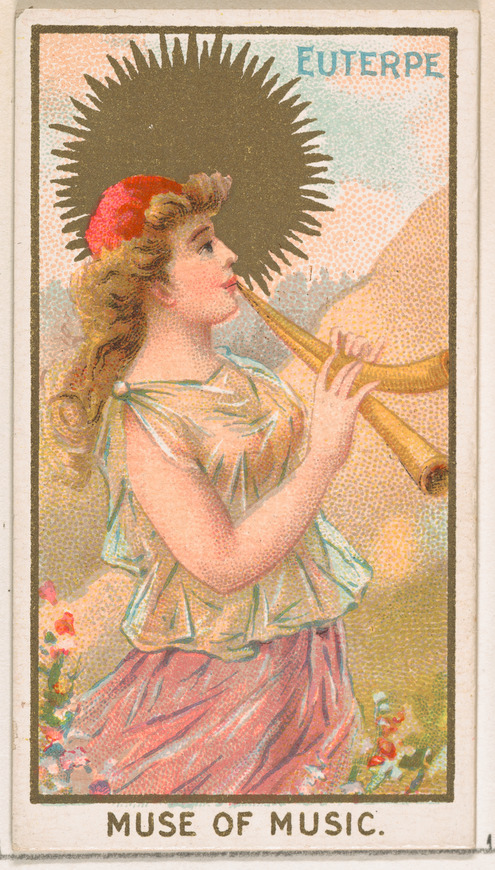 A printed card of the muse of music