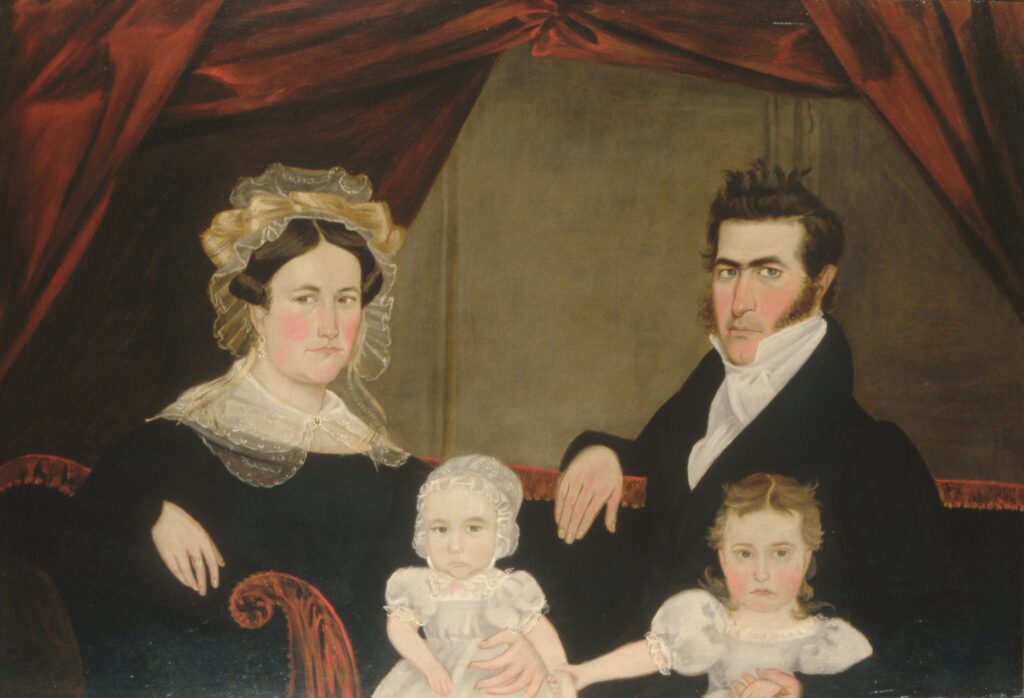 A painting of a family of four
